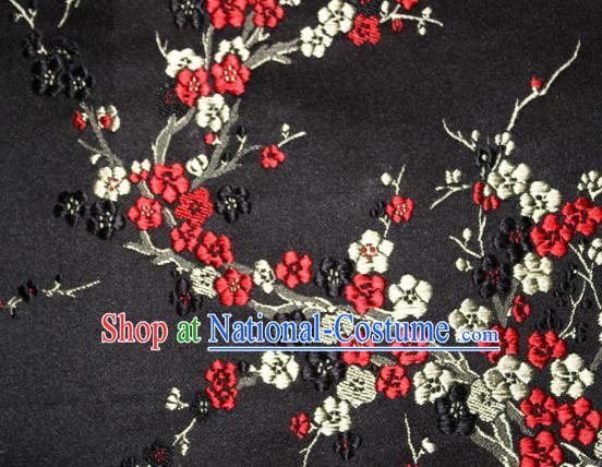 Asian Chinese Tang Suit Silk Fabric Black Brocade Traditional Plum Blossom Pattern Design Satin Material