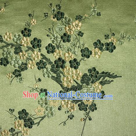 Asian Chinese Tang Suit Silk Fabric Green Brocade Traditional Plum Blossom Pattern Design Satin Material