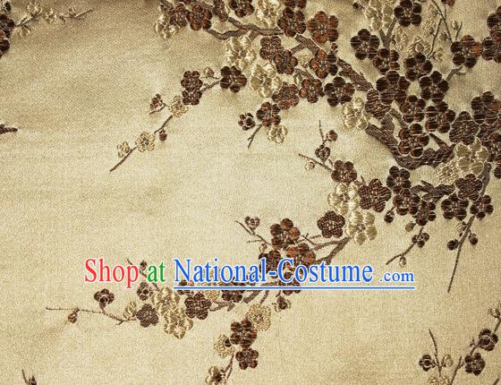 Asian Chinese Tang Suit Silk Fabric Golden Brocade Traditional Plum Blossom Pattern Design Satin Material