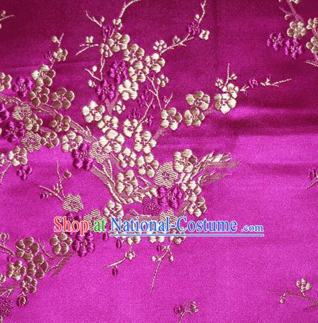 Asian Chinese Tang Suit Silk Fabric Rosy Brocade Traditional Plum Blossom Pattern Design Satin Material