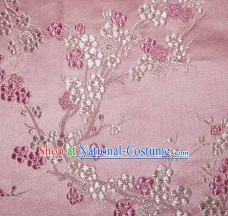 Asian Chinese Tang Suit Silk Fabric Pink Brocade Traditional Plum Blossom Pattern Design Satin Material