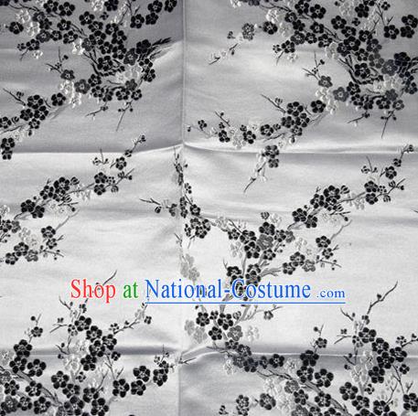 Asian Chinese Tang Suit Silk Fabric Grey Brocade Traditional Plum Blossom Pattern Design Satin Material