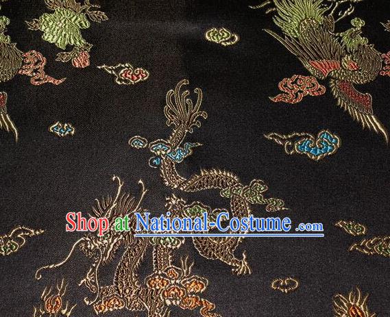 Asian Chinese Tang Suit Black Brocade Silk Fabric Traditional Dragon Pattern Design Satin Material