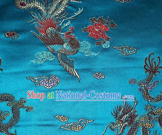 Asian Chinese Tang Suit Blue Brocade Silk Fabric Traditional Dragon Pattern Design Satin Material