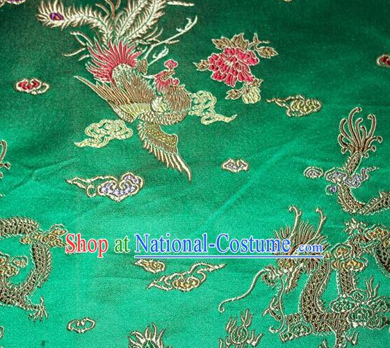 Asian Chinese Tang Suit Brocade Green Silk Fabric Traditional Dragon Pattern Design Satin Material