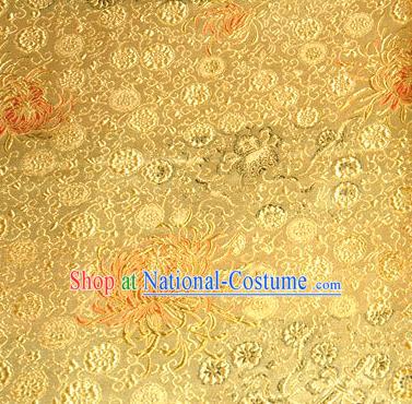 Asian Traditional Royal Chrysanthemum Pattern Design Golden Satin Material Chinese Tang Suit Brocade Silk Fabric