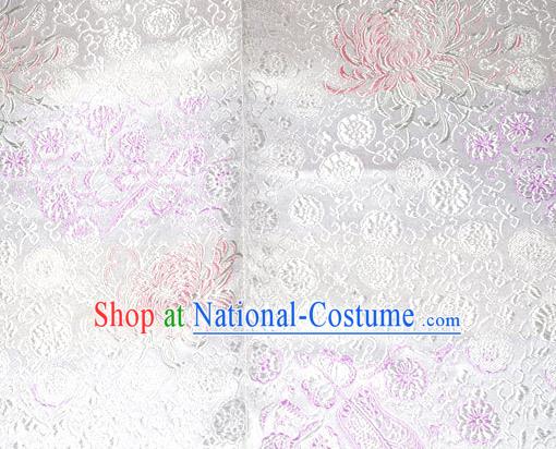 Asian Traditional Royal Chrysanthemum Pattern Design White Satin Material Chinese Tang Suit Brocade Silk Fabric