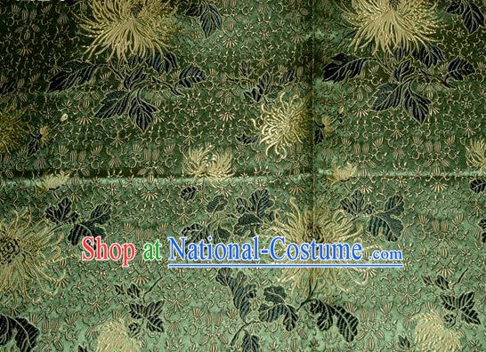 Asian Traditional Royal Chrysanthemum Pattern Design Green Satin Material Chinese Tang Suit Brocade Silk Fabric