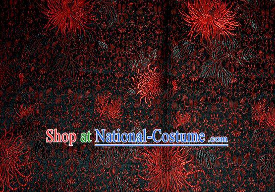 Asian Traditional Royal Chrysanthemum Pattern Design Black Satin Material Chinese Tang Suit Brocade Silk Fabric