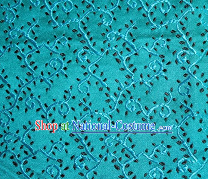 Asian Chinese Tang Suit Silk Fabric Brocade Traditional Pattern Design Blue Satin Material