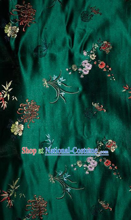 Asian Chinese Tang Suit Green Brocade Silk Fabric Traditional Plum Blossom Orchid Bamboo Chrysanthemum Pattern Design Satin Material