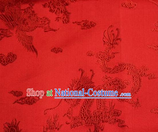 Asian Chinese Tang Suit Red Brocade Silk Fabric Traditional Dragon Pattern Design Satin Material