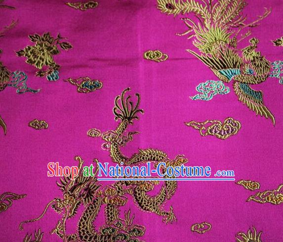 Asian Chinese Tang Suit Rosy Brocade Silk Fabric Traditional Dragon Pattern Design Satin Material