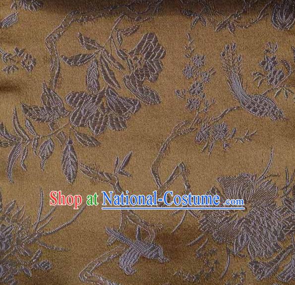 Asian Traditional Peony Birds Pattern Design Golden Satin Material Chinese Tang Suit Brocade Silk Fabric