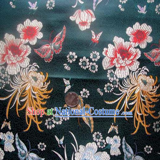 Asian Traditional Peony Chrysanthemum Pattern Design Green Satin Material Chinese Tang Suit Brocade Silk Fabric