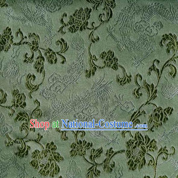 Asian Traditional Peony Pattern Design Green Satin Material Chinese Tang Suit Brocade Silk Fabric