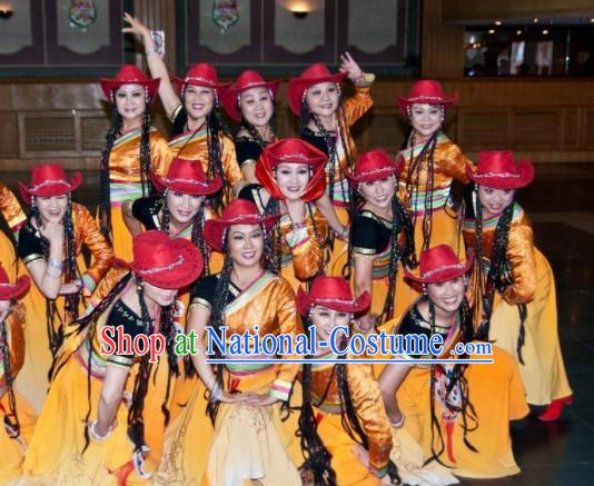 Chinese Traditional Tibetan Nationality Group Dance Costumes Classical Dance Stage Performance Dress for Women