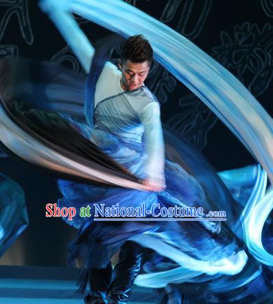 Chinese Traditional Classical Dance Blue Costumes Drama Performance Dance Clothing for Men