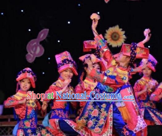 Chinese Traditional Yi Nationality Group Dance Costumes Classical Dance Stage Performance Dress for Women