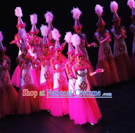 Chinese Traditional Kazak Nationality Group Dance Costumes Classical Dance Stage Performance Dress for Women