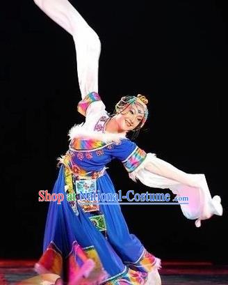 Chinese Traditional Zang Nationality Classical Dance Costumes Group Dance Stage Performance Dress for Women