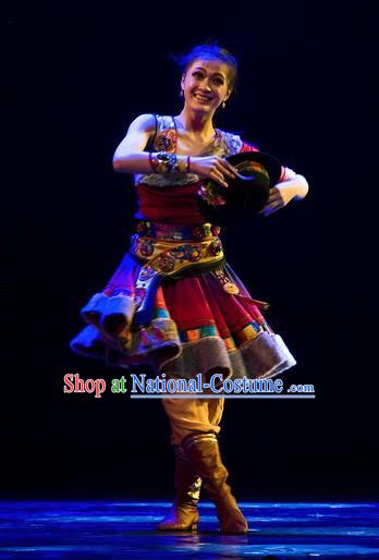 Chinese Traditional Zang Nationality Dance Costumes Group Dance Stage Performance Dress for Women