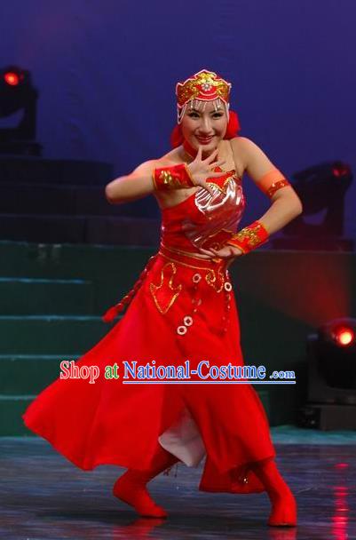 Chinese Traditional Folk Dance Mongolian Ethnic Costumes Group Dance Stage Performance Dress for Women