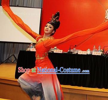 Chinese Traditional Classical Dance Costumes Stage Performance Fan Dance Red Dress for Women