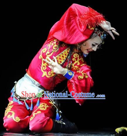 Chinese Traditional Classical Dance Costumes Stage Performance Uyghur Nationality Dance Red Dress for Women