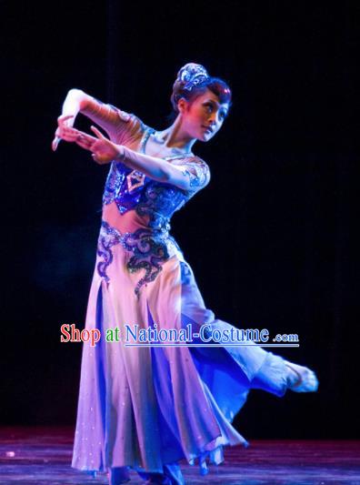 Chinese Traditional Classical Dance Group Dance Costumes Stage Performance Blue Dress for Women