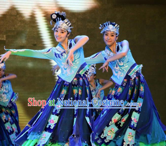 Chinese Traditional Classical Dance Group Dance Costumes Miao Nationality Stage Performance Dress for Women