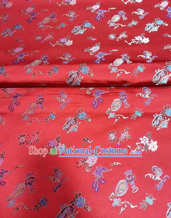 Asian Traditional Vases Pattern Design Red Satin Material Chinese Tang Suit Brocade Silk Fabric