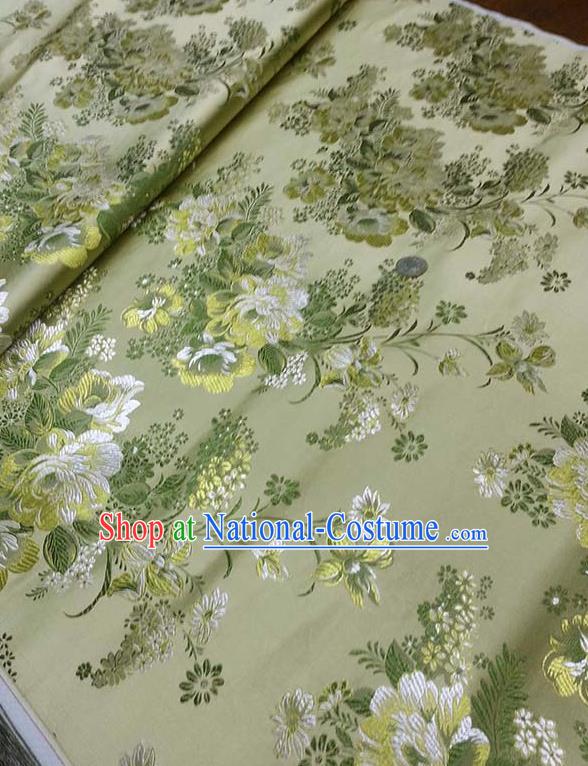 Asian Traditional Peony Pattern Design Green Satin Material Chinese Tang Suit Brocade Silk Fabric