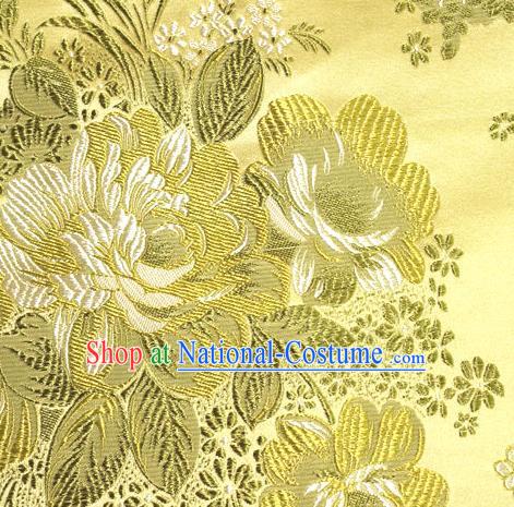 Asian Traditional Peony Pattern Design Yellow Satin Material Chinese Tang Suit Brocade Silk Fabric