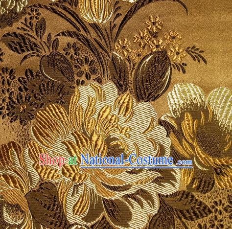 Asian Traditional Peony Pattern Design Golden Satin Material Chinese Tang Suit Brocade Silk Fabric