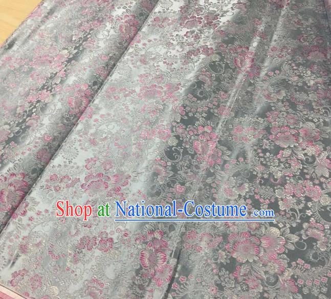 Asian Traditional Royal Pattern Design Grey Satin Material Chinese Tang Suit Brocade Silk Fabric