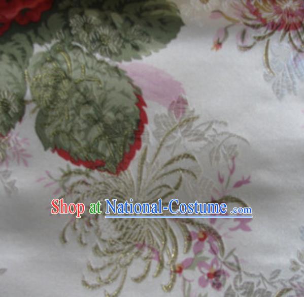 Asian Traditional Royal Chrysanthemum Pattern Design White Satin Material Chinese Tang Suit Brocade Silk Fabric