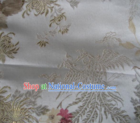 Asian Traditional Royal Phoenix Pattern Design White Satin Material Chinese Tang Suit Brocade Silk Fabric