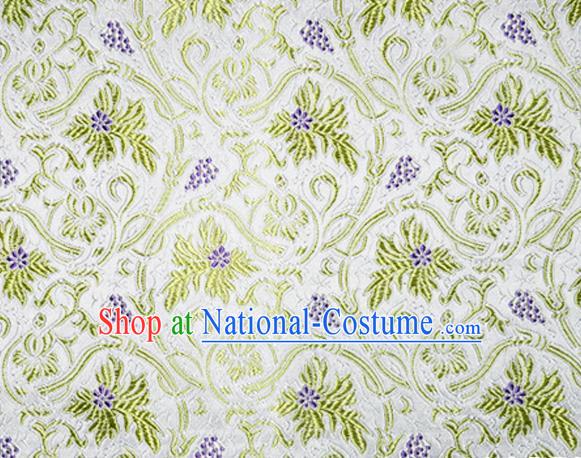 Asian Chinese Tang Suit Satin Material Traditional Grape Pattern Design White Brocade Silk Fabric