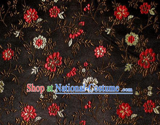 Asian Traditional Royal Flowers Pattern Design Black Satin Material Chinese Tang Suit Brocade Silk Fabric