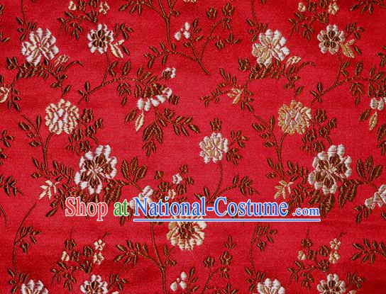 Asian Traditional Royal Flowers Pattern Design Red Satin Material Chinese Tang Suit Brocade Silk Fabric