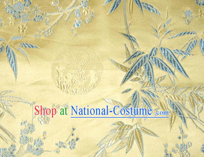 Asian Traditional Royal Plum Blossom Bamboo Pattern Design Golden Satin Material Chinese Tang Suit Brocade Silk Fabric