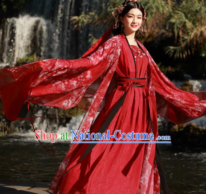 Chinese Ancient Tang Dynasty Wedding Historical Costumes Traditional Princess Red Hanfu Dress for Women