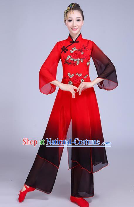 Chinese Traditional Group Dance Yangko Costumes Stage Performance Folk Dance Red Clothing for Women