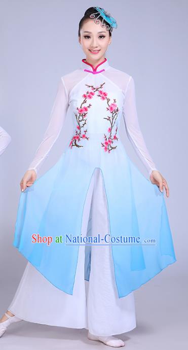 Chinese Traditional Classical Dance Costumes Stage Performance Umbrella Dance Blue Dress for Women