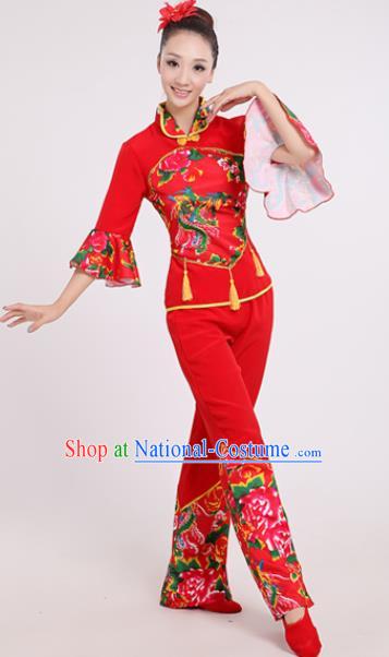 Chinese Traditional Yangko Dance Village Girl Red Costumes Group Dance Folk Dance Clothing for Women