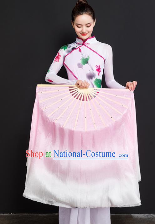 Chinese Traditional Folk Dance Props Double Sides Pink Ribbon Silk Fans Folding Fans Yangko Fan