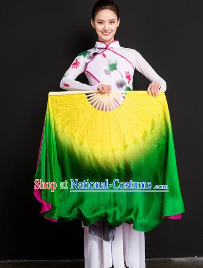 Chinese Traditional Folk Dance Props Long Ribbon Double Sides Fans Silk Folding Fans Yangko Fan