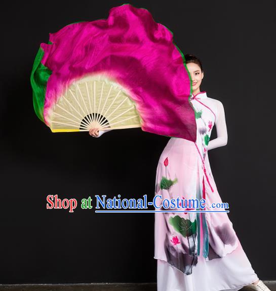 Chinese Traditional Folk Dance Props Long Ribbon Double Sides Fans Silk Folding Fans Yangko Fan