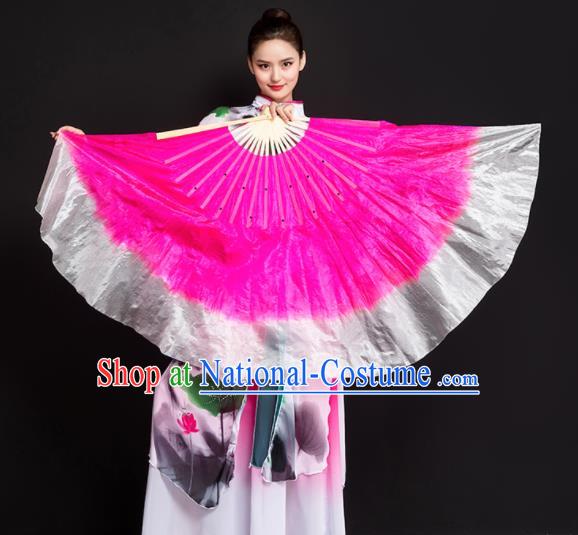 Chinese Traditional Folk Dance Props Rosy Ribbon Double Sides Fans Silk Folding Fans Yangko Fan